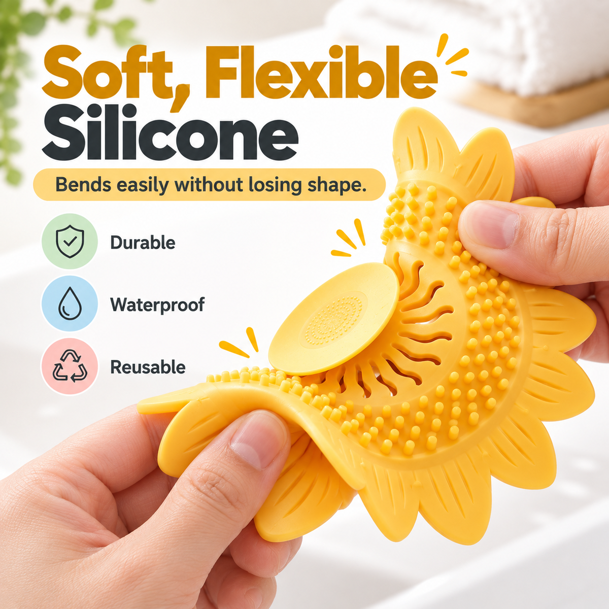 🌻 50% OFF Sunflower Silicone Drain Cover – Hair Catcher, Odor Blocker & One-Press Drain 💧