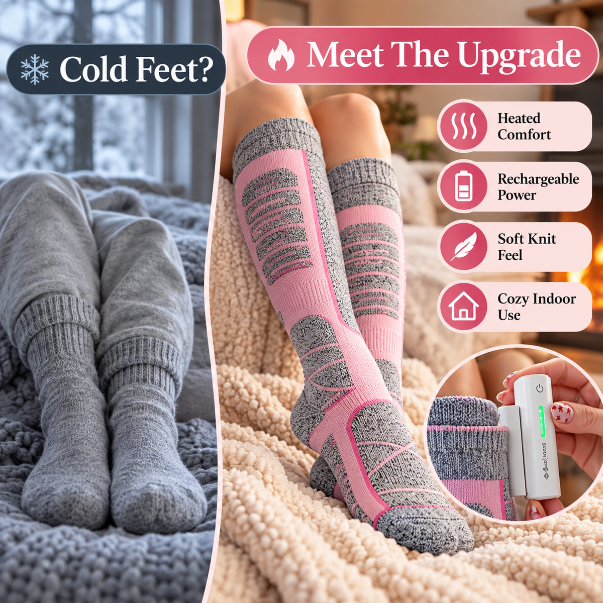 🔥 50% OFF Rechargeable Heated Knee-High Socks – Cozy Warmth for Cold Winter Days ❄️