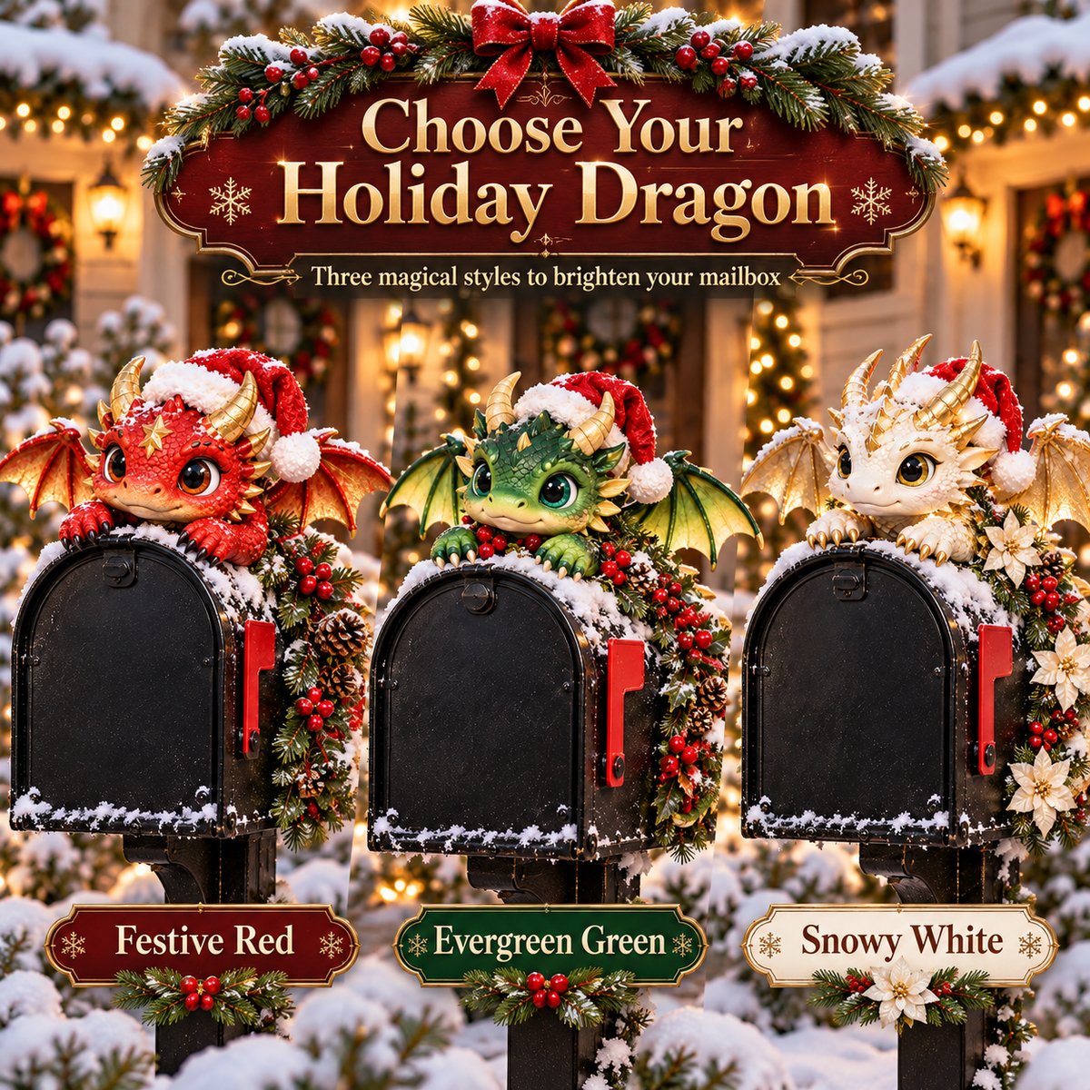 🎄🐉 Christmas Dragon Mailbox Topper — Festive Outdoor Holiday Decor ✨