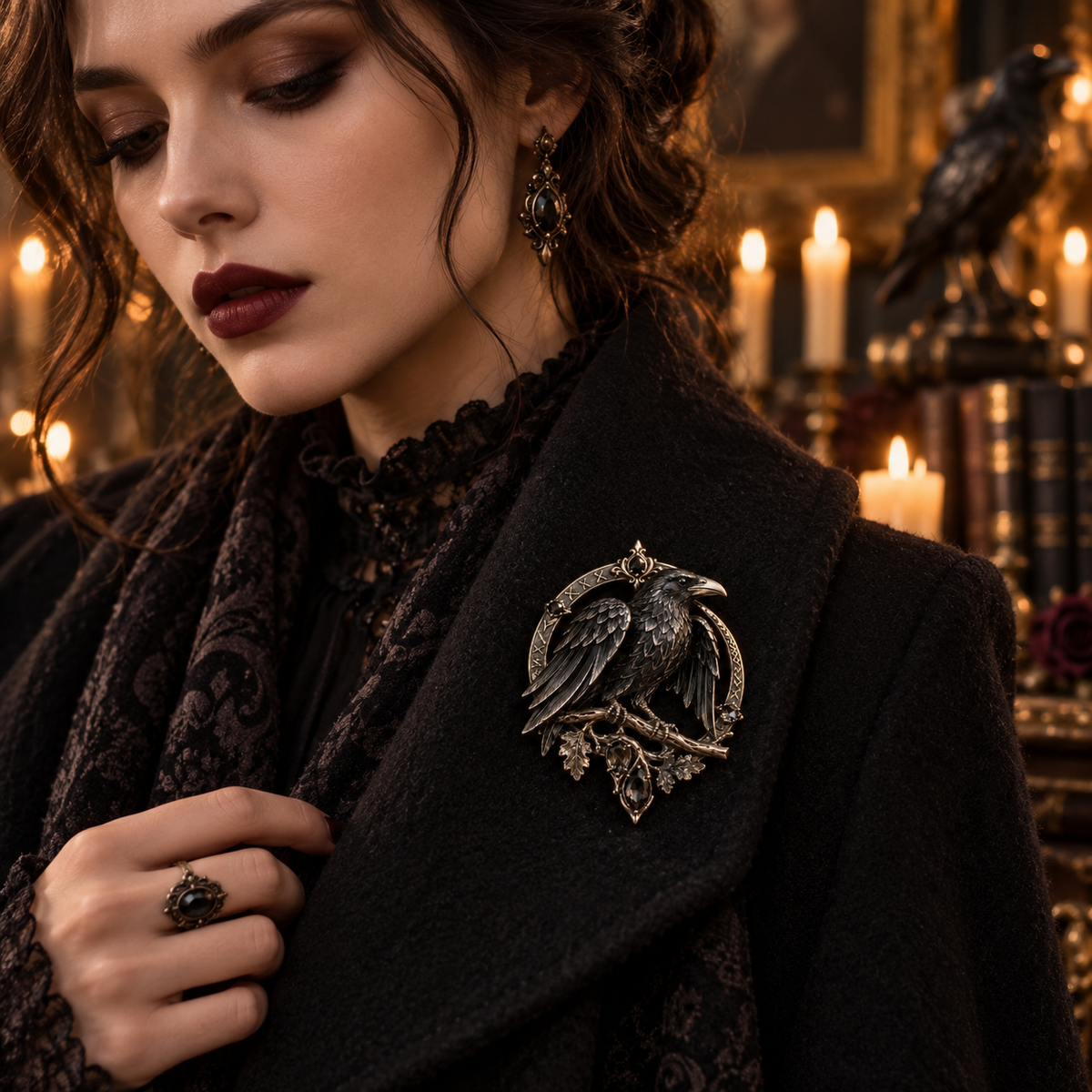 Gothic Celtic Raven Brooch