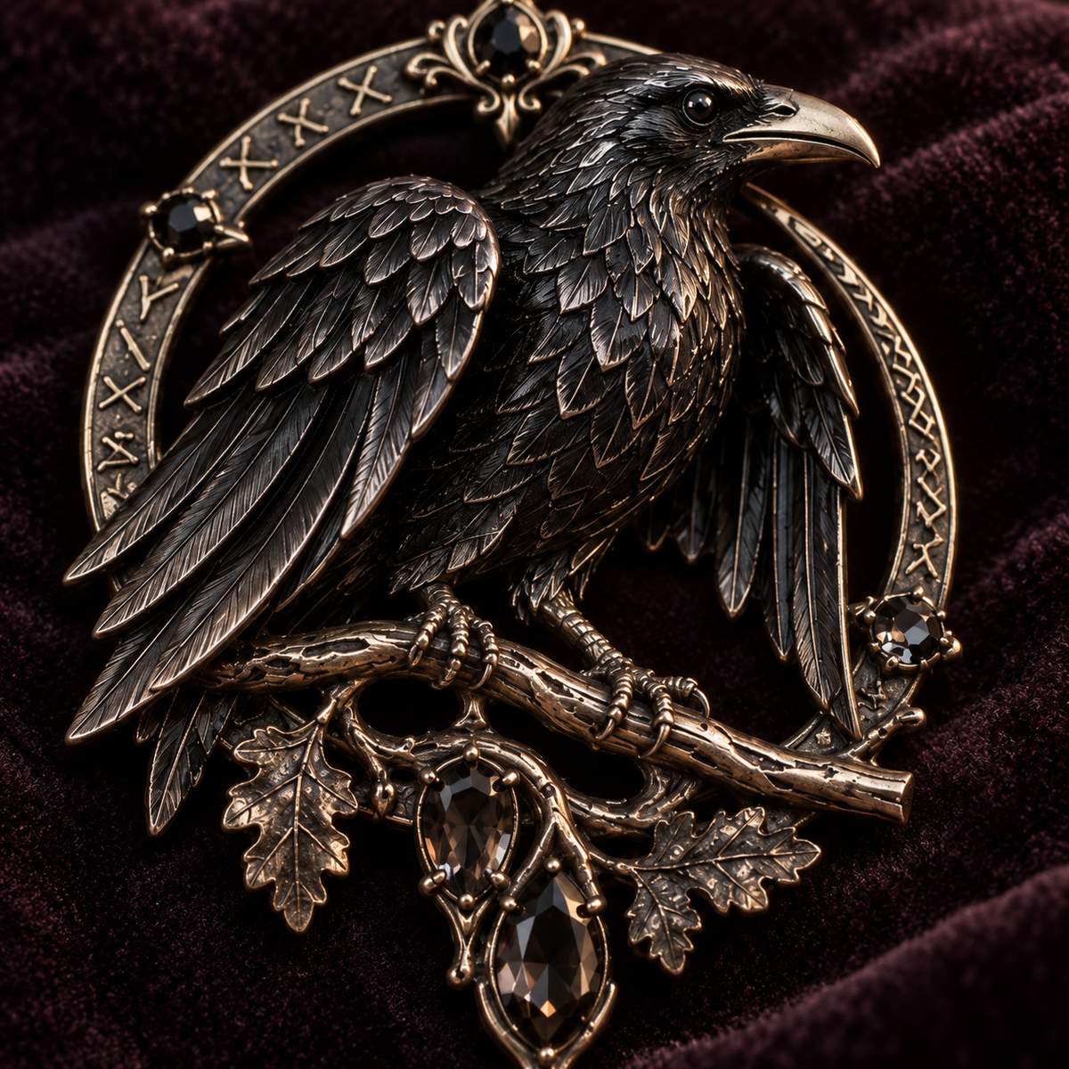 Gothic Celtic Raven Brooch