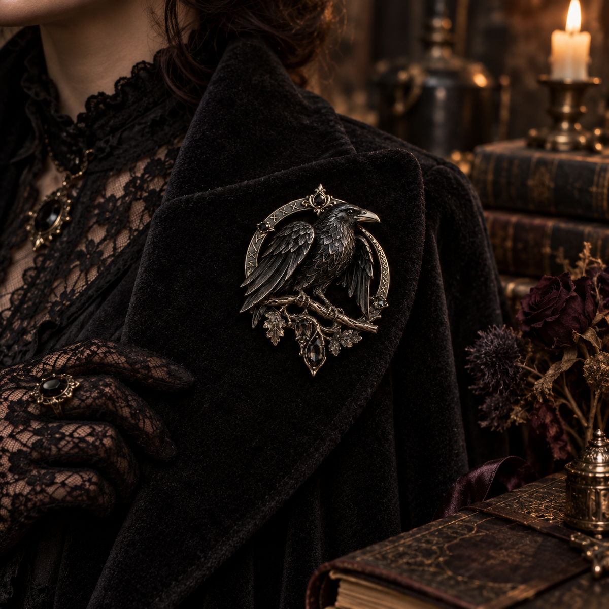 Gothic Celtic Raven Brooch