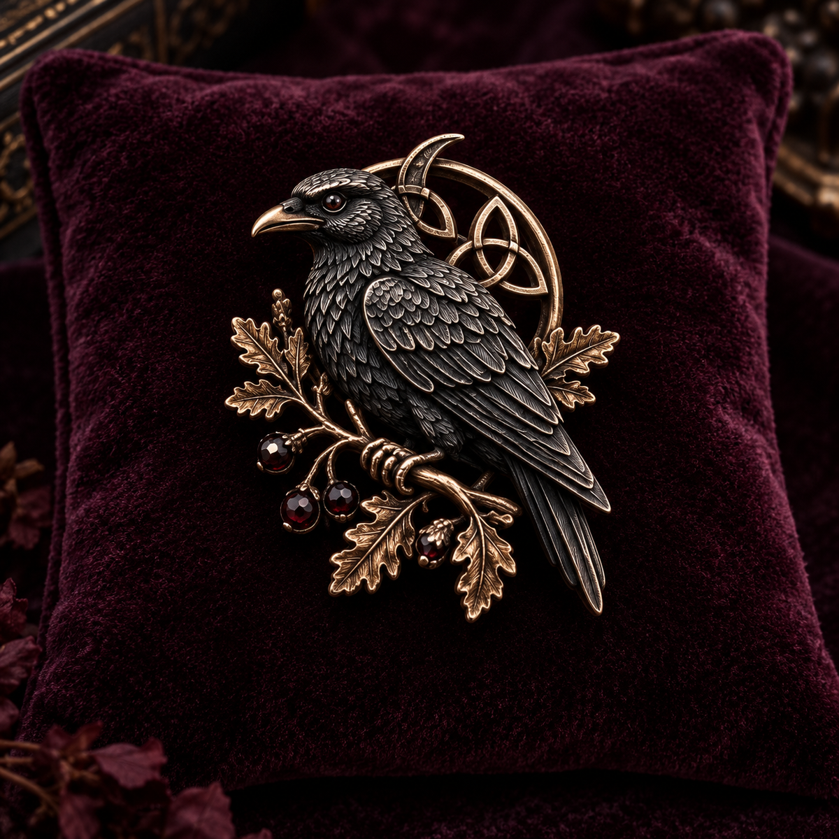 Gothic Celtic Raven Brooch