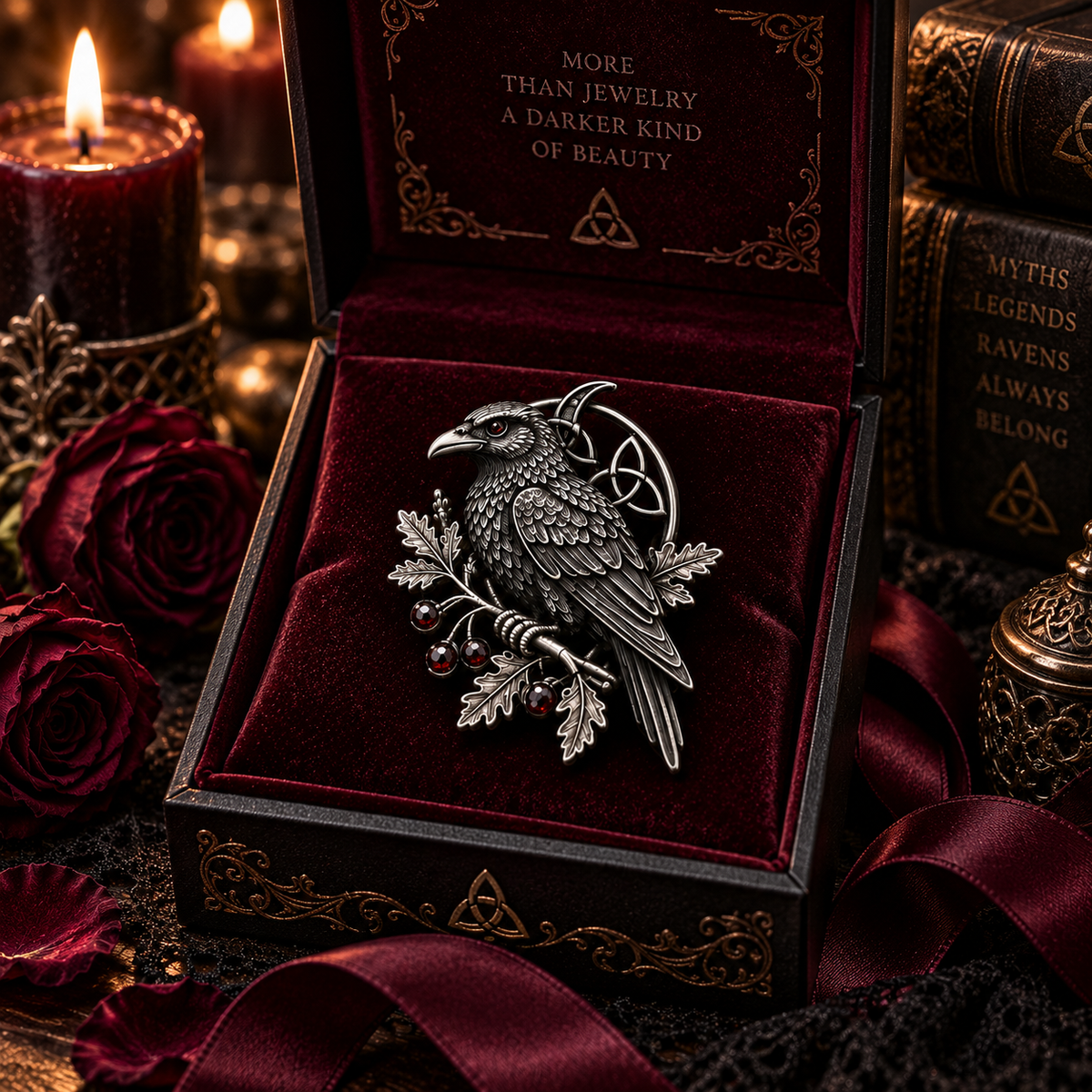 Gothic Celtic Raven Brooch