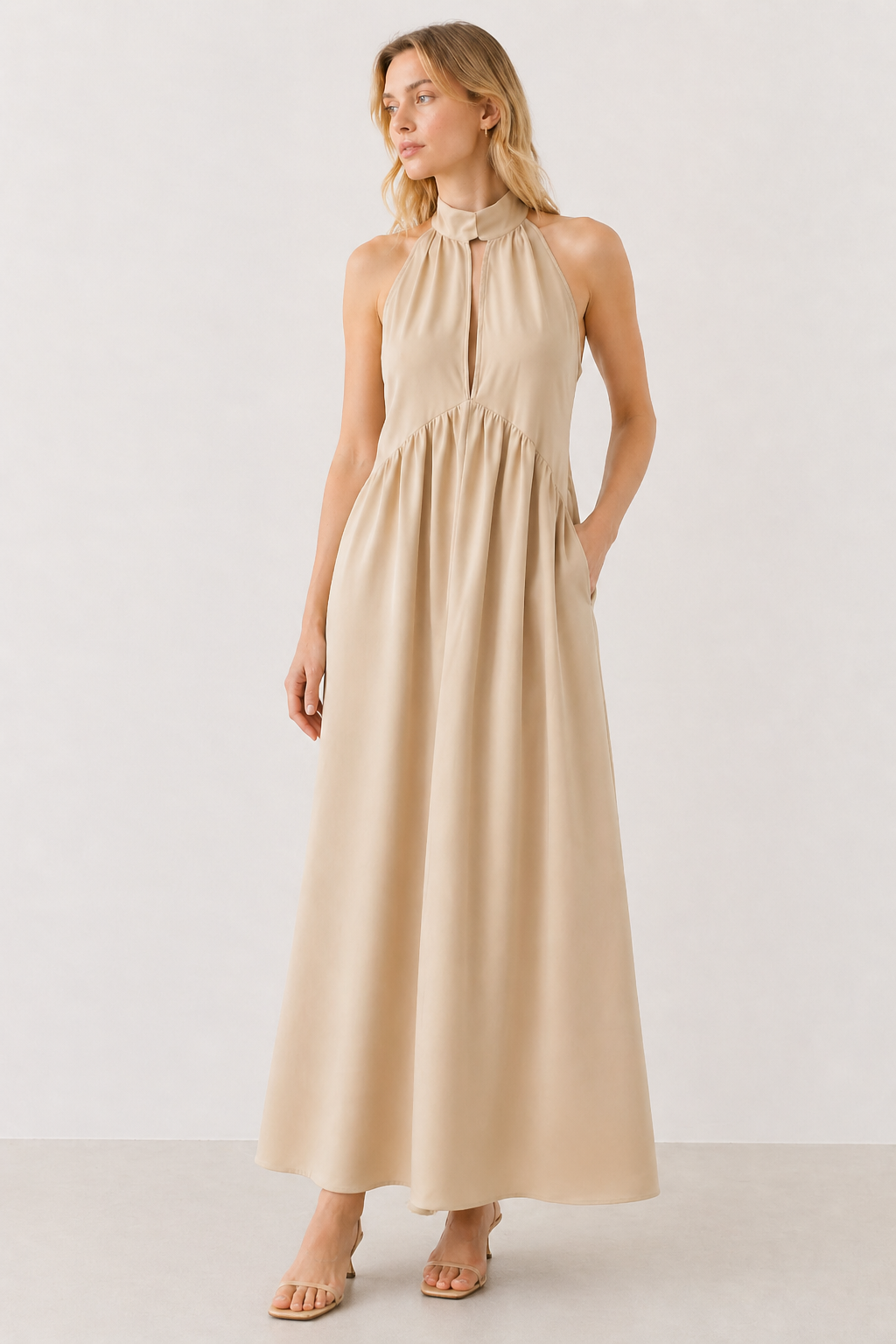 🔥Hot selling item for Summer 2026!🔥Minimalist Halter Neck Maxi Dress | Casual Loose Fit Summer Dress with Pockets for Women - Buy 2 items and get free shipping!