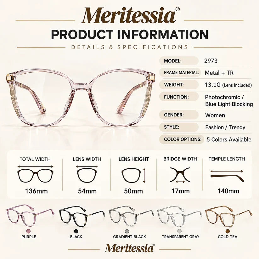 🕶️ Oversized Fashion Prescription Glasses – Trendy Photochromic Lenses with Blue Light Blocking ✨