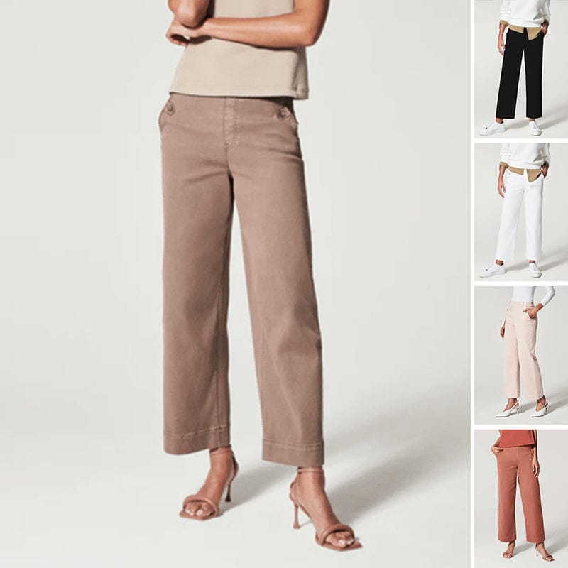 Women Stretch Tummy Control Twill Cropped Wide Leg Pant (BUY 2 FREE SHIPPING)