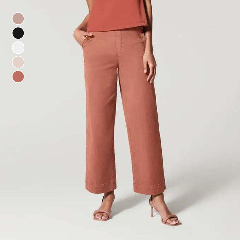 Women Stretch Tummy Control Twill Cropped Wide Leg Pant (BUY 2 FREE SHIPPING)