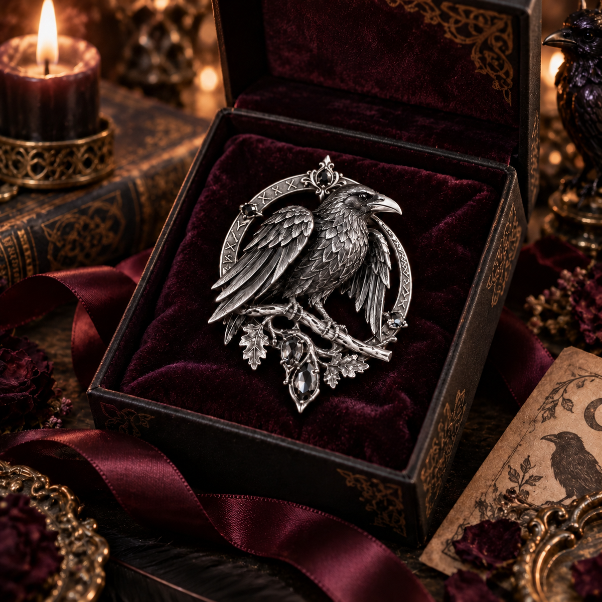Gothic Celtic Raven Brooch