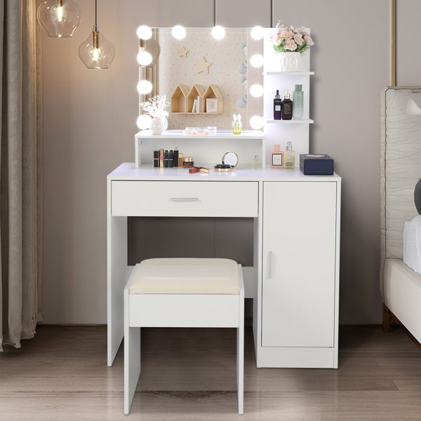 Elegant European-Style Vanity Set with Five Drawers and Lighted Mirror - Free shipping across the United States, delivery within 2-8 days uber7