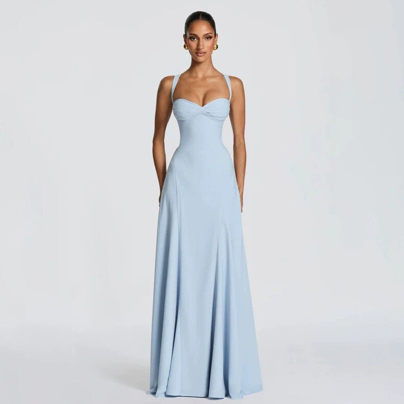 Yellow Sweetheart Neck Ruched Sleeveless Midi Dress