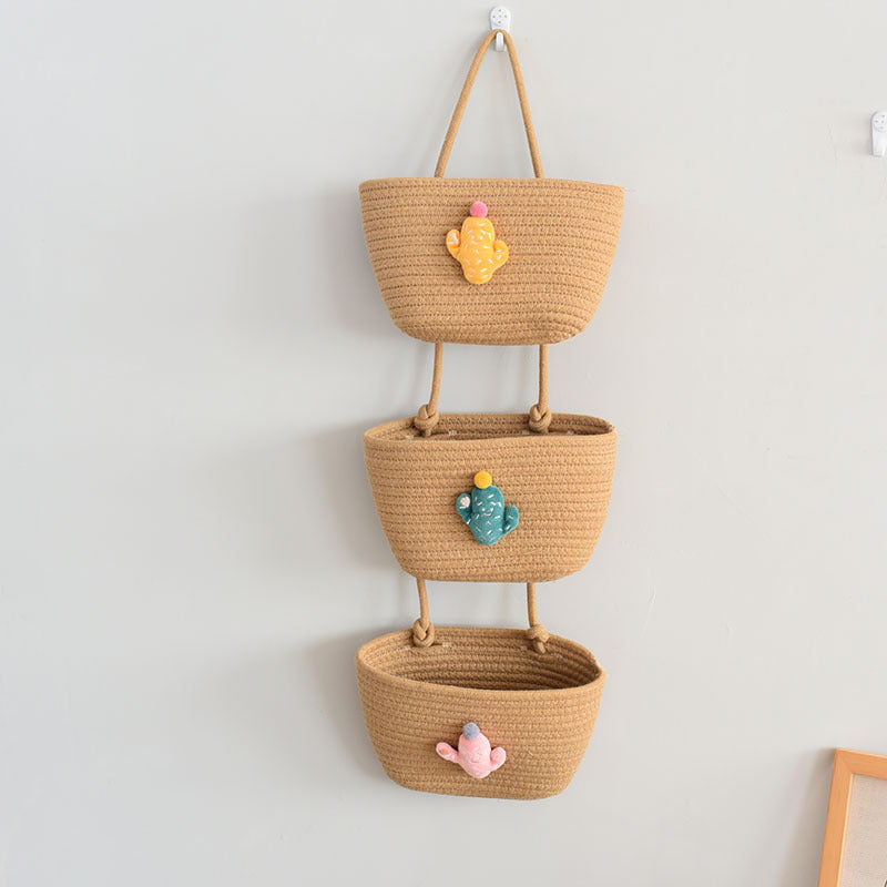 living room bedroom entryway Over The Door Hanging Basket Boho Woven Over-Door Storage Organizer – 3-Tier Cotton Hanging Baskets