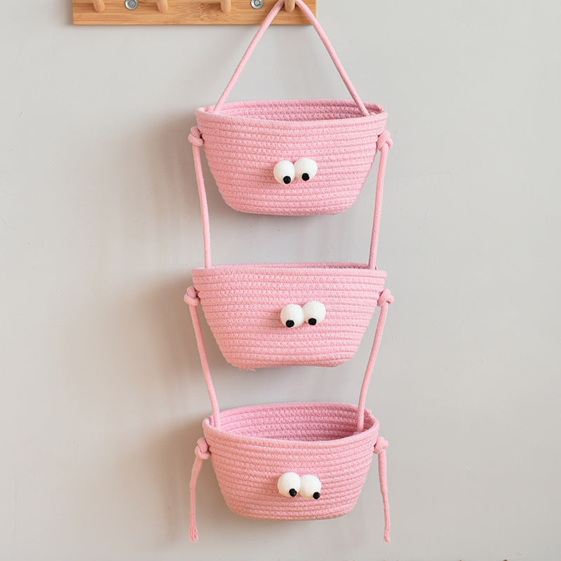 living room bedroom entryway Over The Door Hanging Basket Boho Woven Over-Door Storage Organizer – 3-Tier Cotton Hanging Baskets