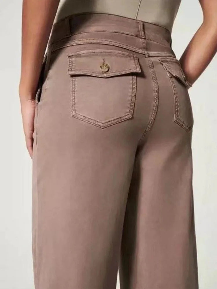 Women Stretch Tummy Control Twill Cropped Wide Leg Pant (BUY 2 FREE SHIPPING)