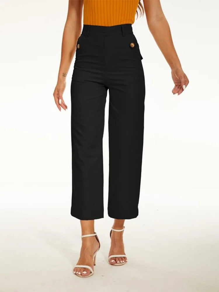Women Stretch Tummy Control Twill Cropped Wide Leg Pant (BUY 2 FREE SHIPPING)