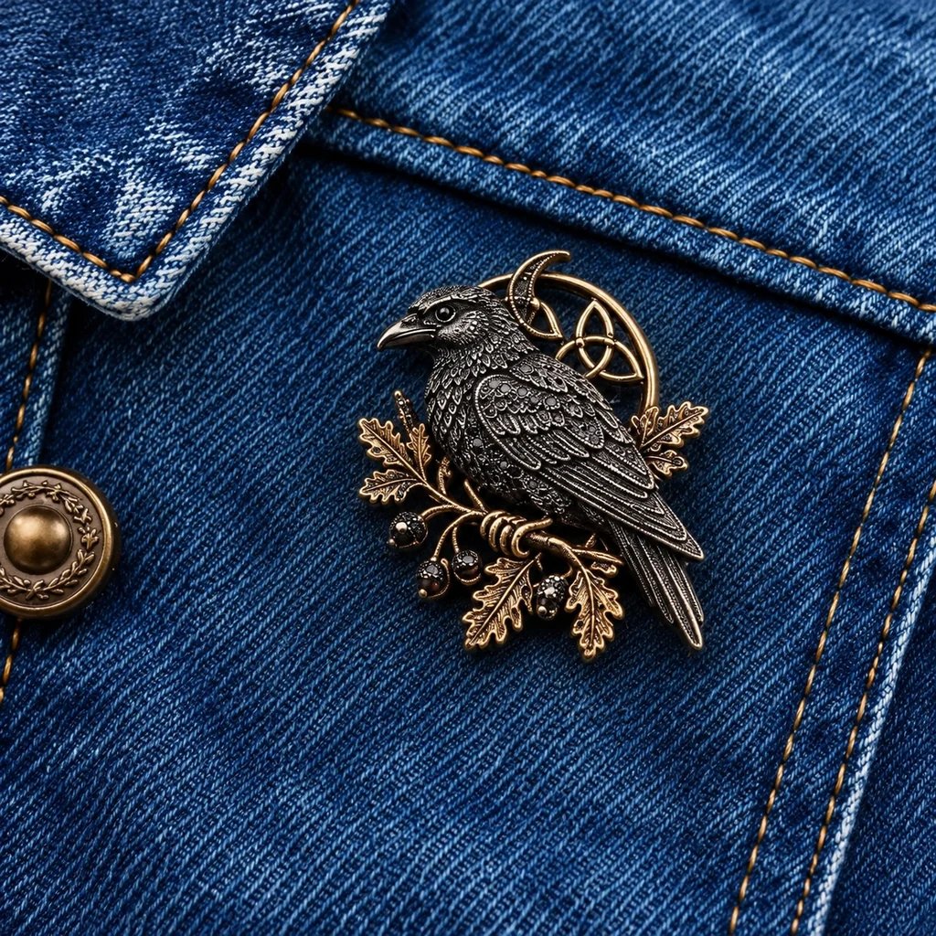 🐦‍⬛ Gothic Celtic Raven Brooch | 4 Single-Brooch Styles