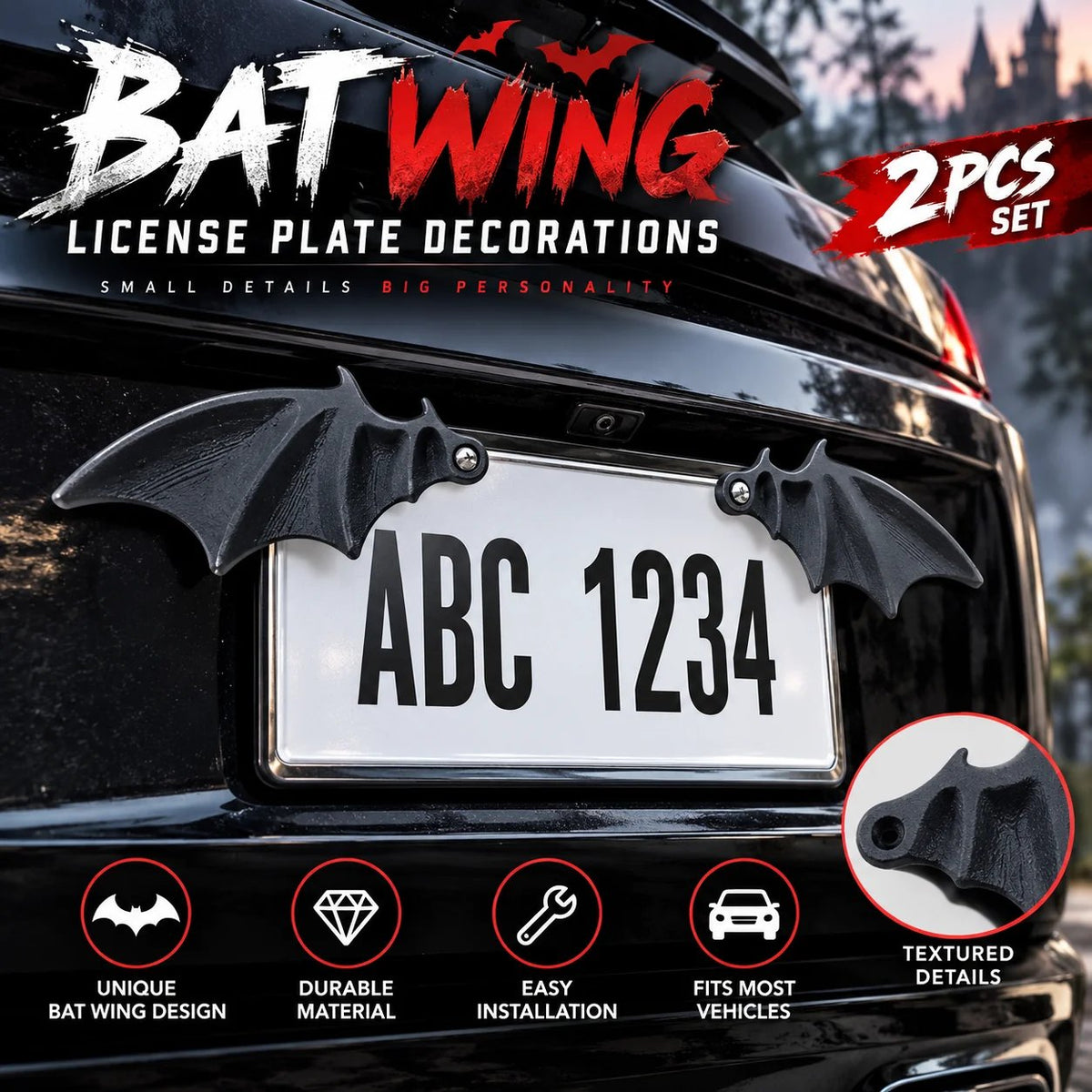 🦇 Midnight Wings – Bat Wing License Plate Decorations