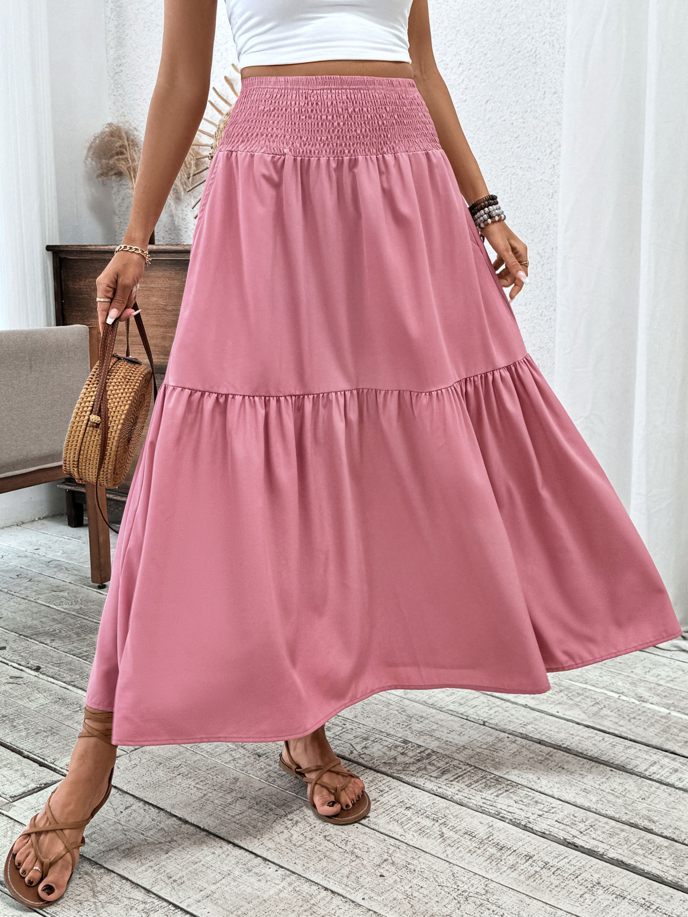 Floral print three-layer patchwork long skirt - Buy 2 items and get free shipping！