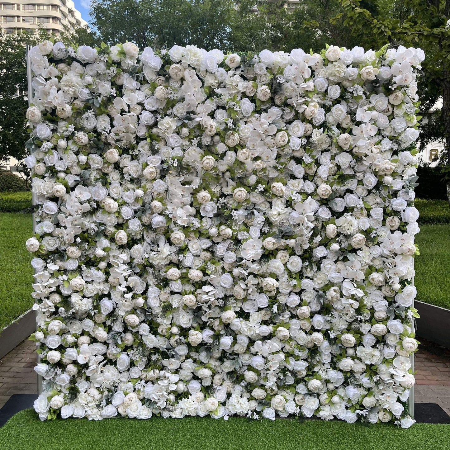 Hand-rolled fabric flower wall - perfect decoration for outdoor events