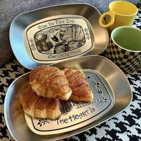 Vintage “Give Us This Day Our Daily Bread” Metal Serving Tray, Bread Platter, Decorative Platter, Kitchen Decor