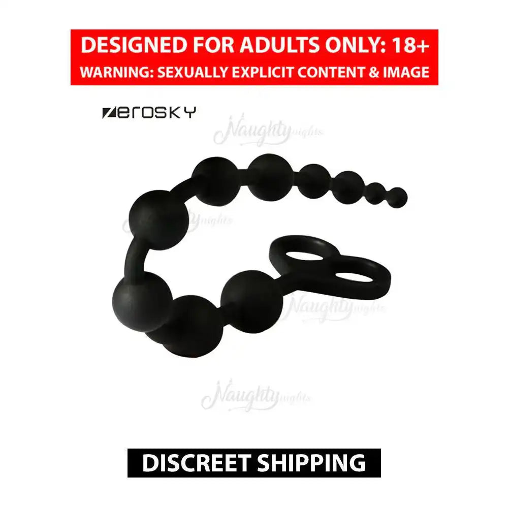 Premium Silicone Anal Beads Plug – Large Size Flexible Bead Chain with Retrieval Ring (Black)