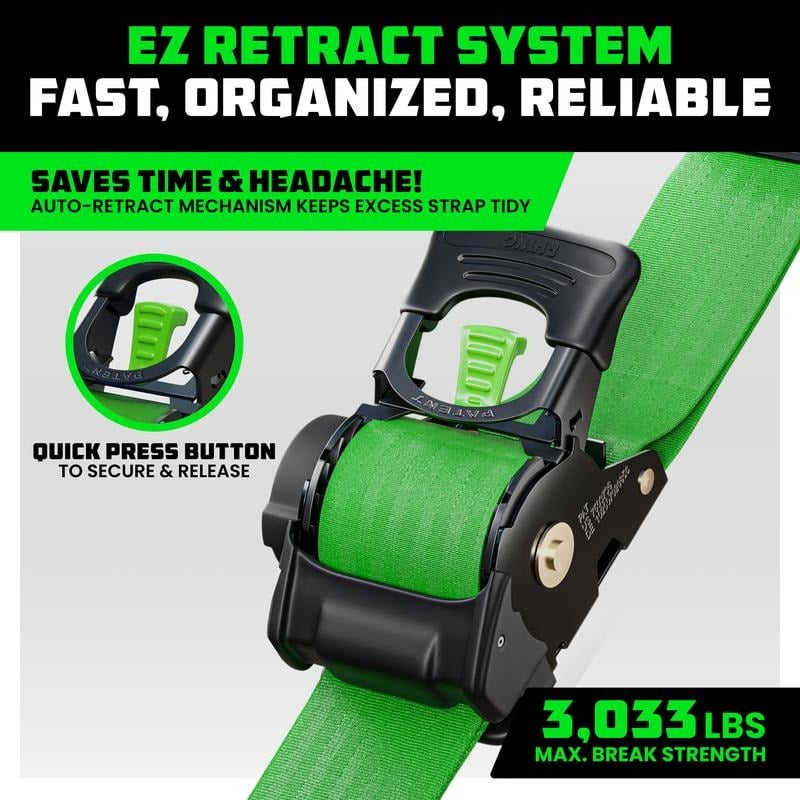 ⚙️ Self-Retracting Tie Down Straps | 2/4 Pack, Soft Loops Included for Trailers & Roof Racks