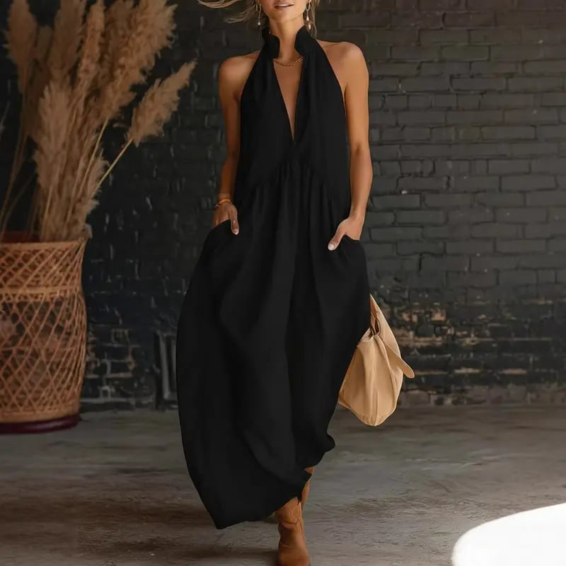 🔥Hot selling item for Summer 2026!🔥Minimalist Halter Neck Maxi Dress | Casual Loose Fit Summer Dress with Pockets for Women - Buy 2 items and get free shipping!