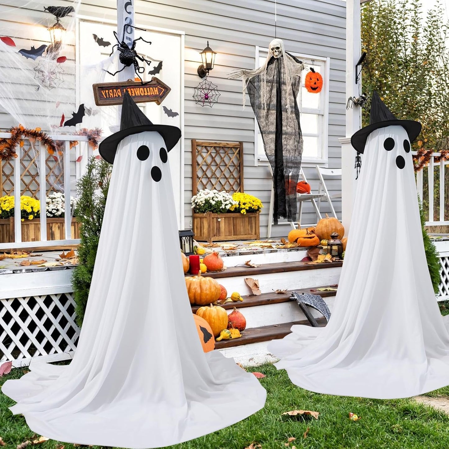 Halloween Decorations Outdoor, 30"-87'' Adjustable Halloween Spooky Decoration with String Lights