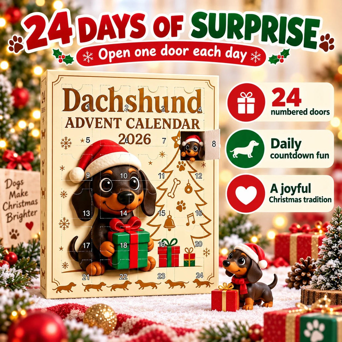🎉🐶🎄 Dachshund Advent Calendar — Unbox a Cute Pup Surprise Every Day Till Christmas!