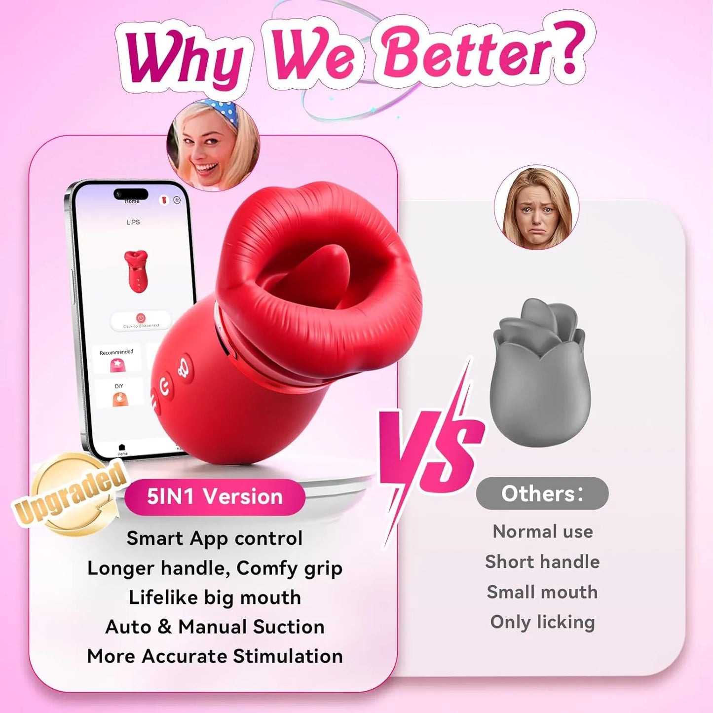 Vibrator Adult Sex Toys for Women - TooShy 5IN1 Mouth Sucking Vibrator Rose Sex Toy, 10 Tongue Licking, 3 Auto & 1 Manual Sucking Adult Toys New APP, Anal Clit Nipple Vibrators Female Couples Sex Toys