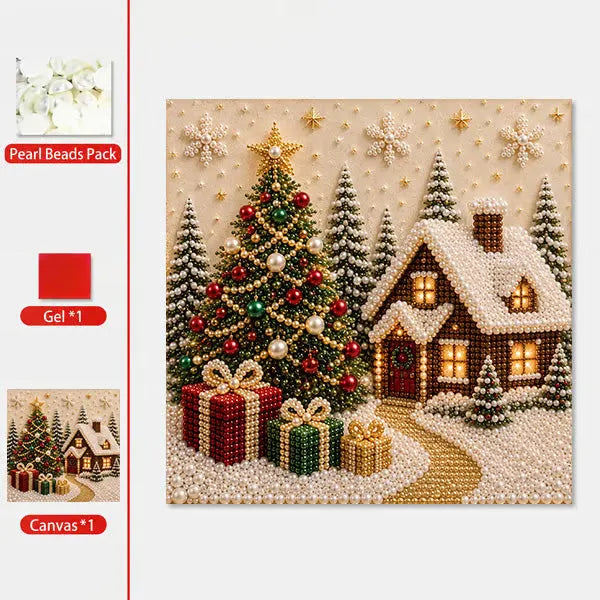 🎄🎅 Premium 3D Pearl Christmas Wall Art Kit | Luxury Flocked Canvas with Scratch-Resistant Non-Fading Pearl Beads DIY Holiday Decor ⛄️❄️