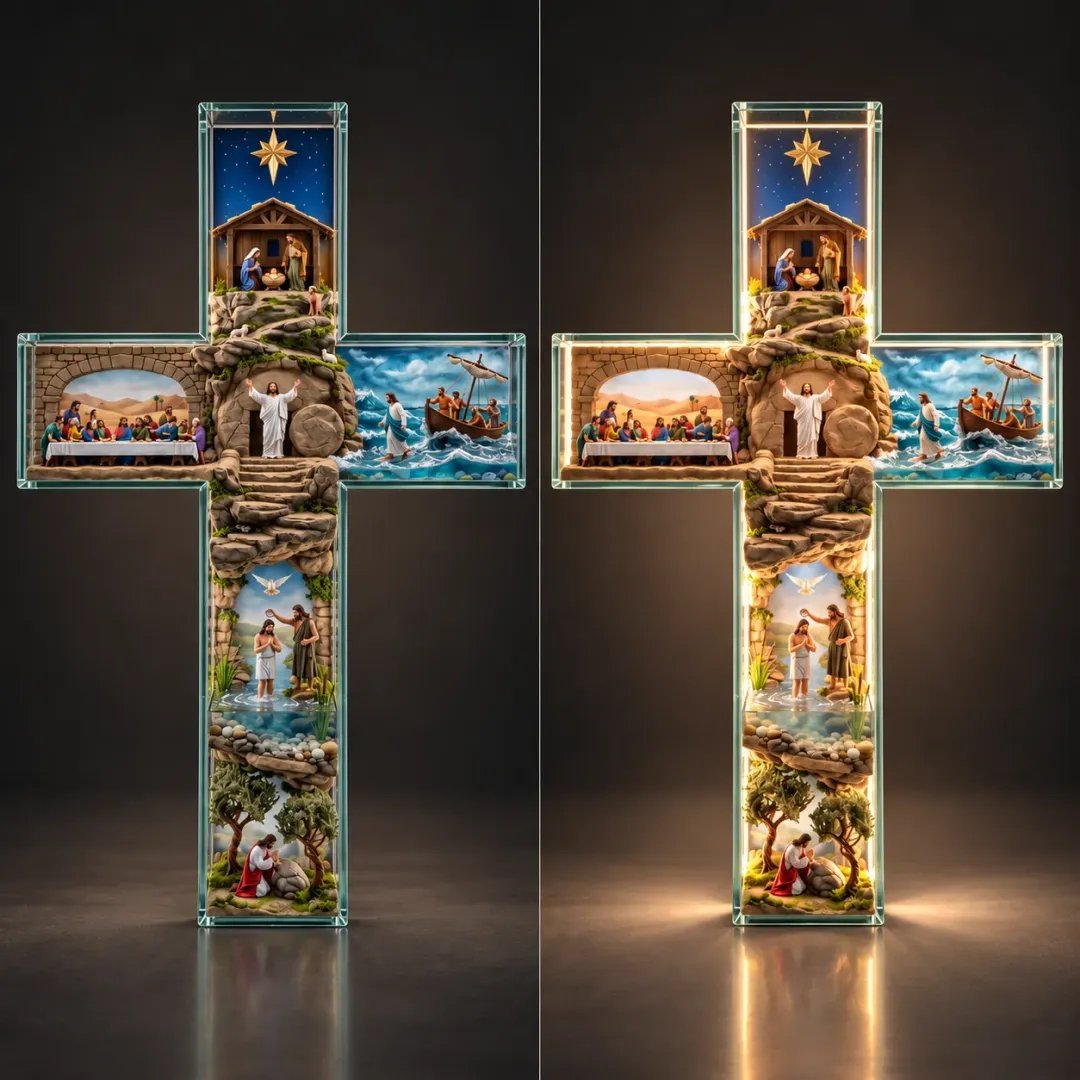 ✝️ Illuminated Story of Jesus Cross | 6 Relief Scenes
