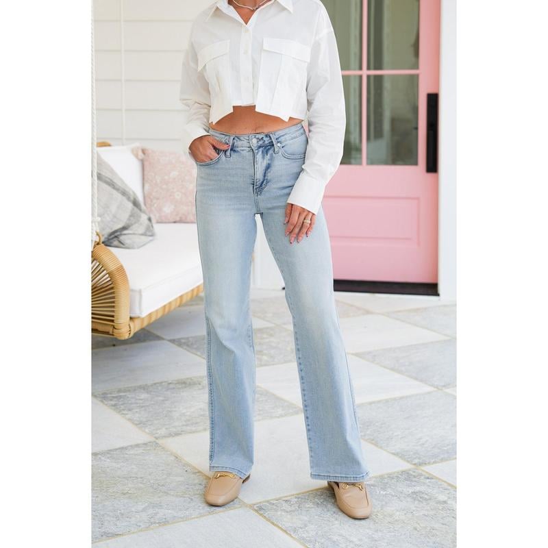 🔥🔥🔥High Rise Vintage Wash Tummy Control Top Straight Leg Jeans - Buy two and get free shipping!