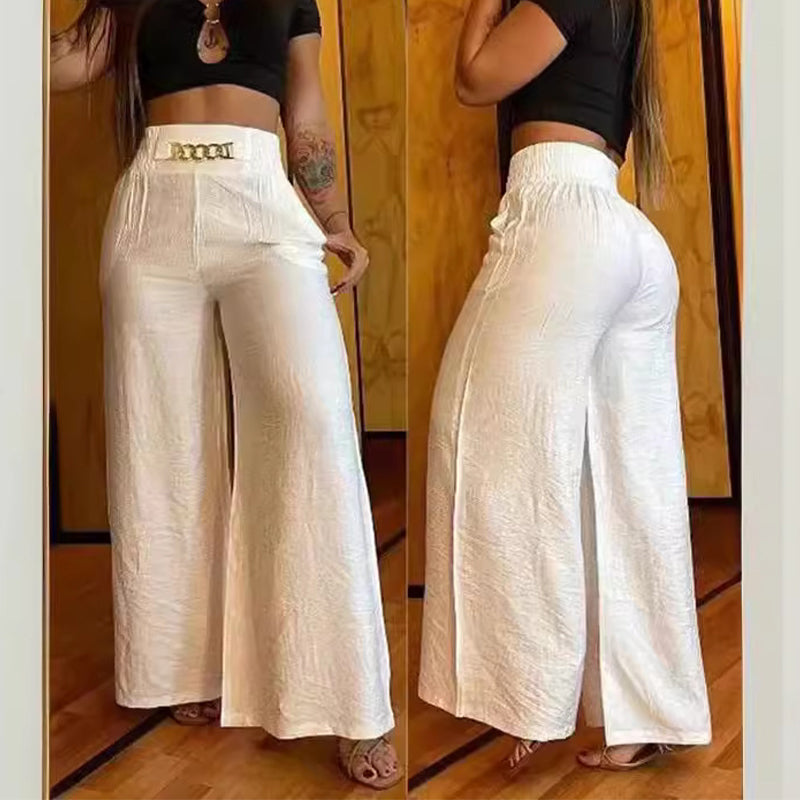 Women's Solid-Color High-Waisted Wide-Leg Pants