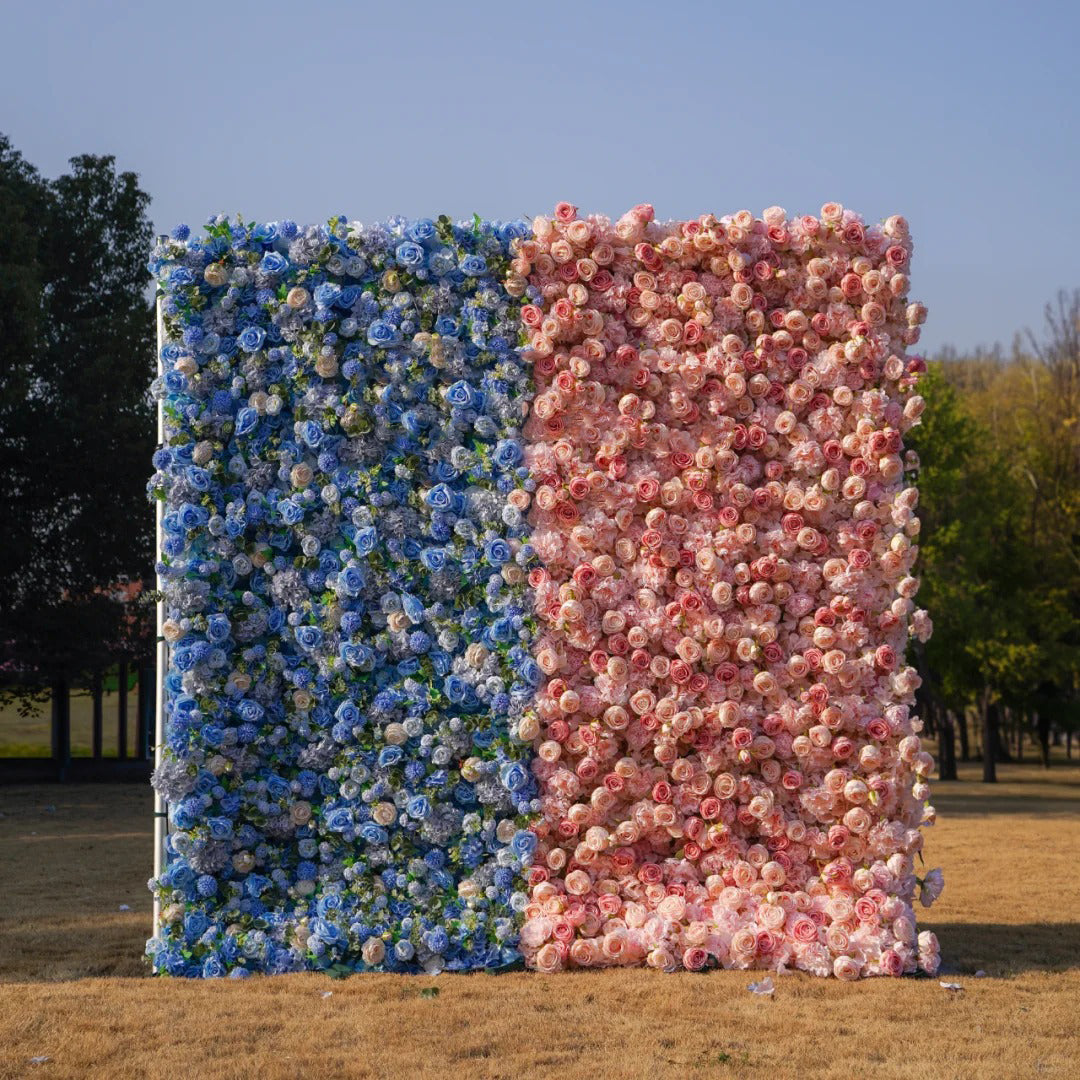 Hand-rolled fabric flower wall - perfect decoration for outdoor events