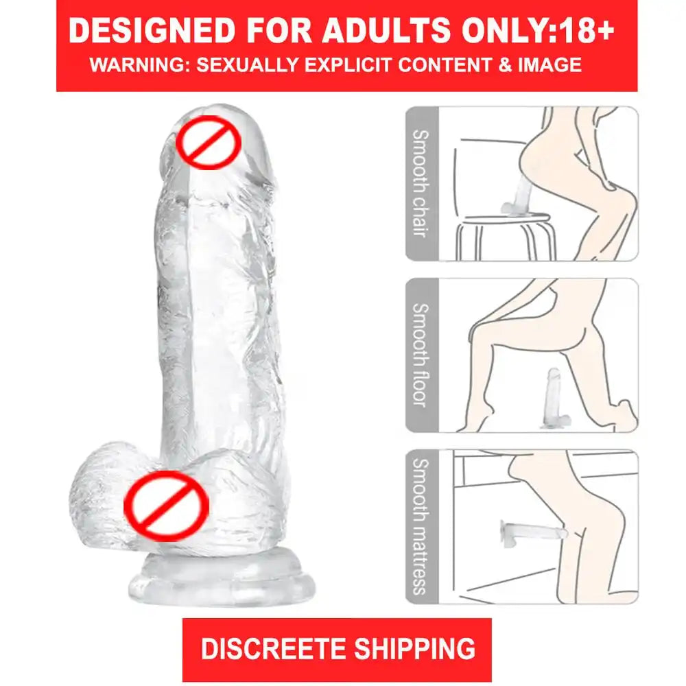 9 Inch Lifelike Silicone Dildo with Strong Suction Cup – Clear Body-Safe Adult Accessory