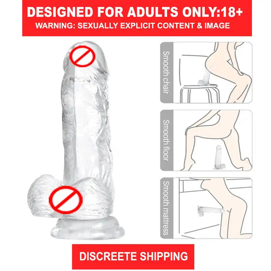 9 Inch Lifelike Silicone Dildo with Strong Suction Cup – Clear Body-Safe Adult Accessory