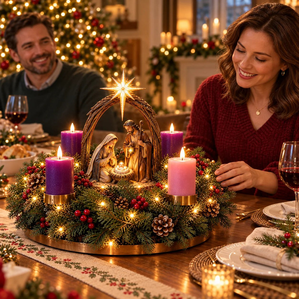 ✝️ Lighted Nativity Advent Wreath – A Sacred 4-Week Christmas Tradition🕯️