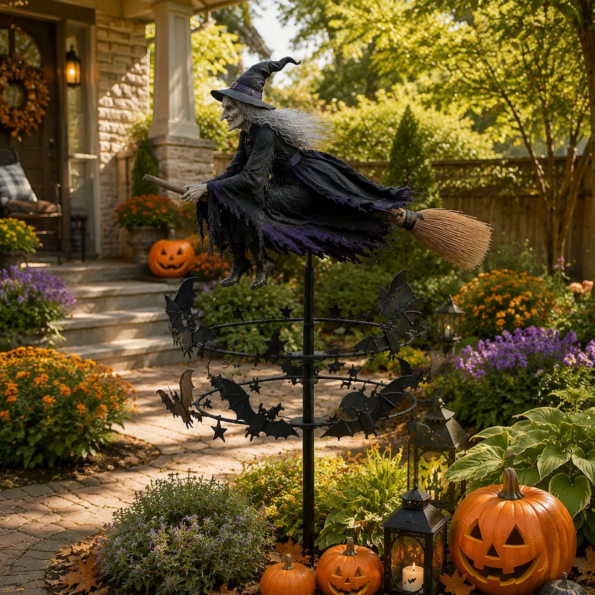 🧙‍♀️Enchanted Witch Wind Spinner ✨ Whimsical Outdoor Halloween Garden Decor
