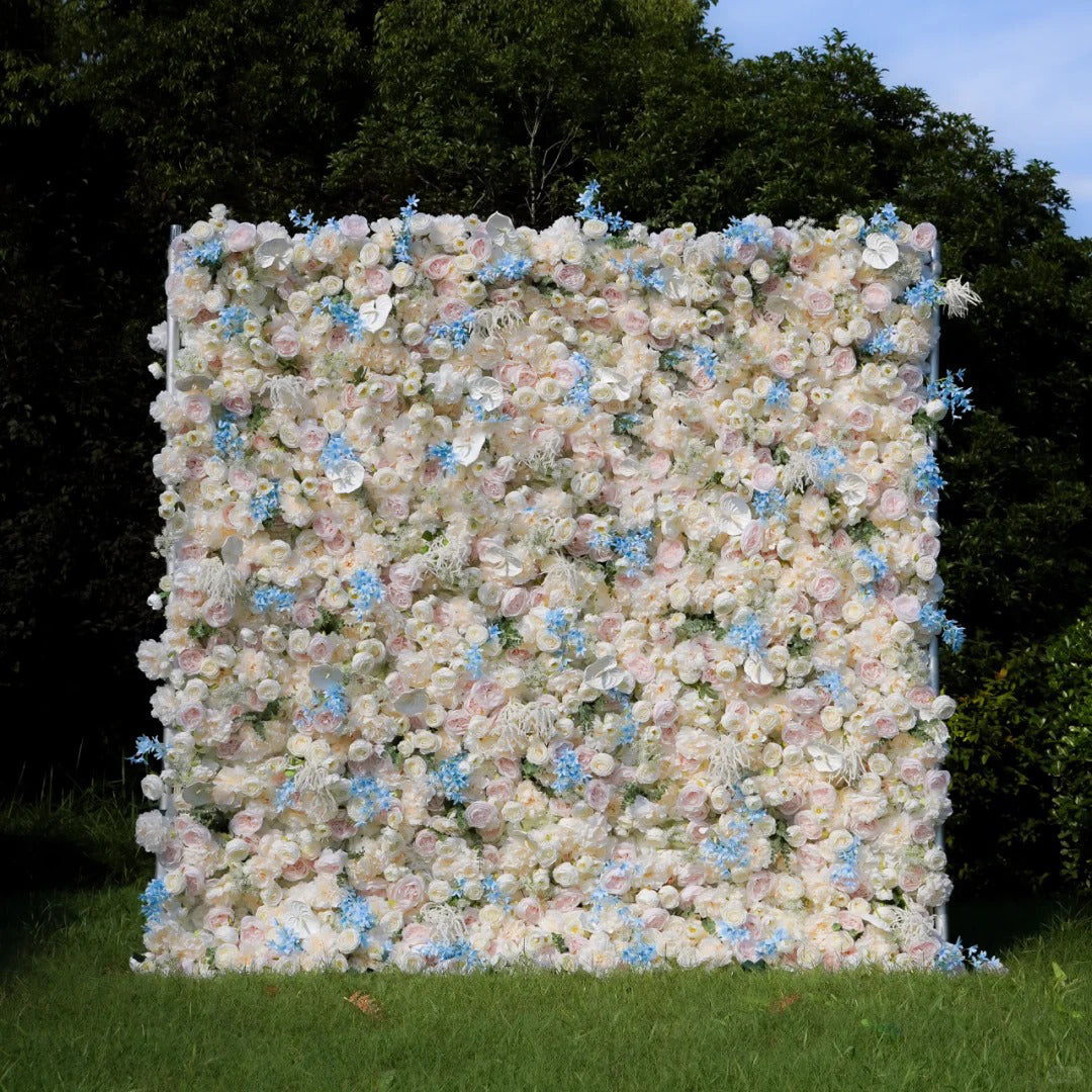 Hand-rolled fabric flower wall - perfect decoration for outdoor events