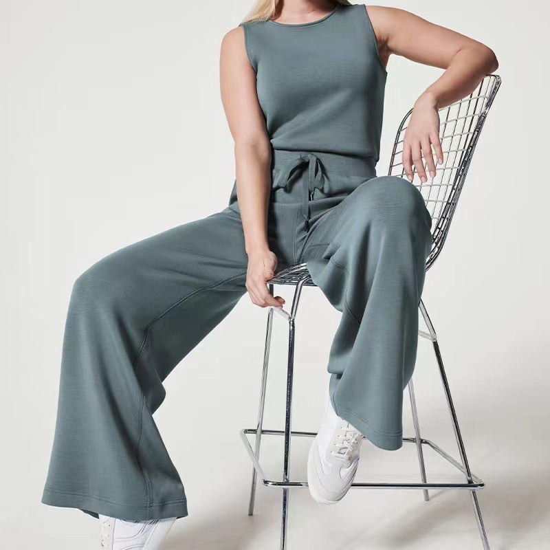 Slim casual women's sleeveless solid color v-neck trousers jumpsuit - Buy two and get free shipping!