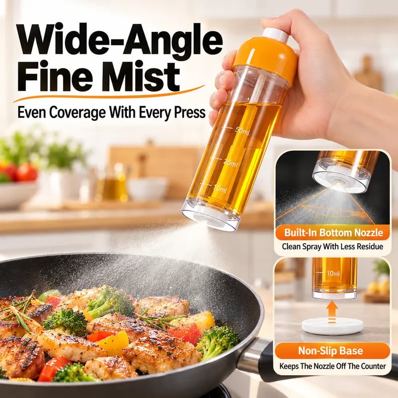 👩🏻‍🍳❤️Refillable Oil Sprayer Bottle with Protective Cap – Fine Mist, Less Oil & Multi-Purpose for Air Fryer, Cooking & BBQ