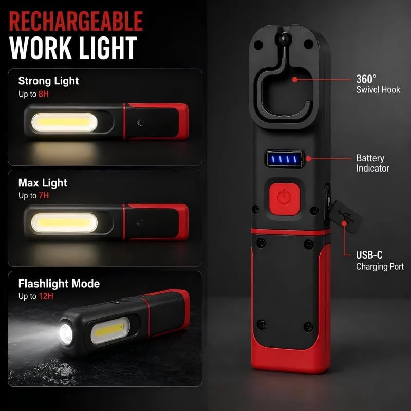 🔦 Magnetische LED Working Light USB Rechargeable Portable Inspection Trouble Light Lamp Super-Bright for Truck Car Repair