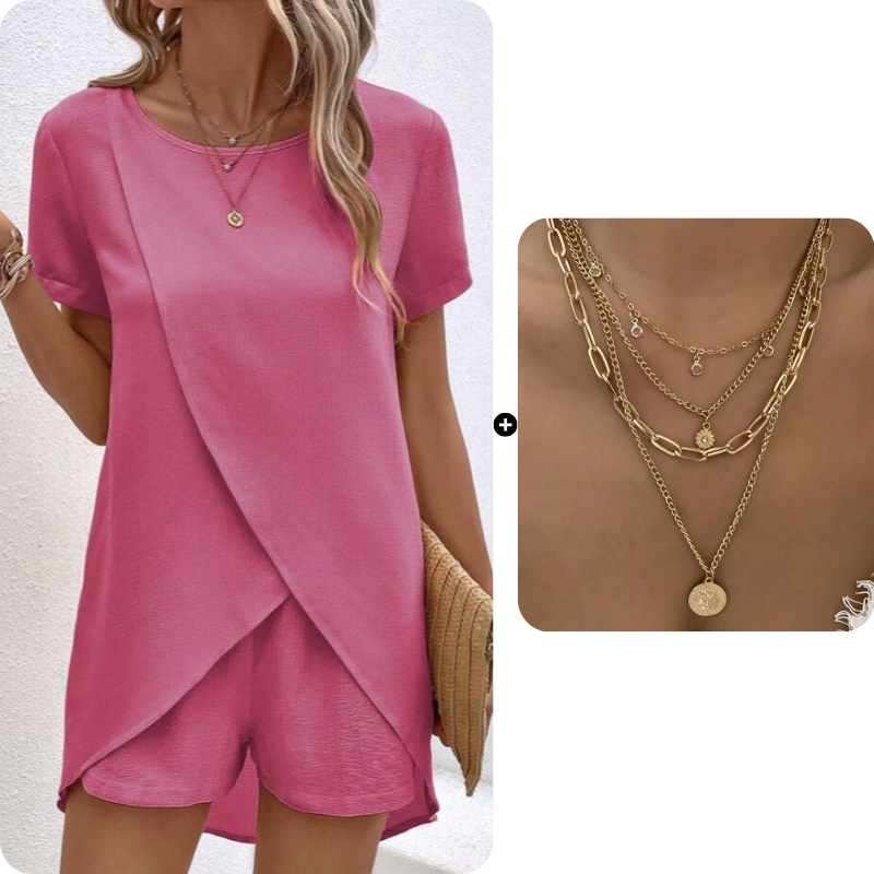 Women's Solid Color Irregular Top & Shorts Two Piece Set product image 10