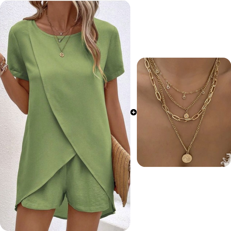 Women's Solid Color Irregular Top & Shorts Two Piece Set product image 11