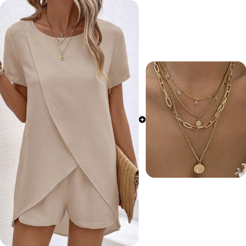 Women's Solid Color Irregular Top & Shorts Two Piece Set product image 12