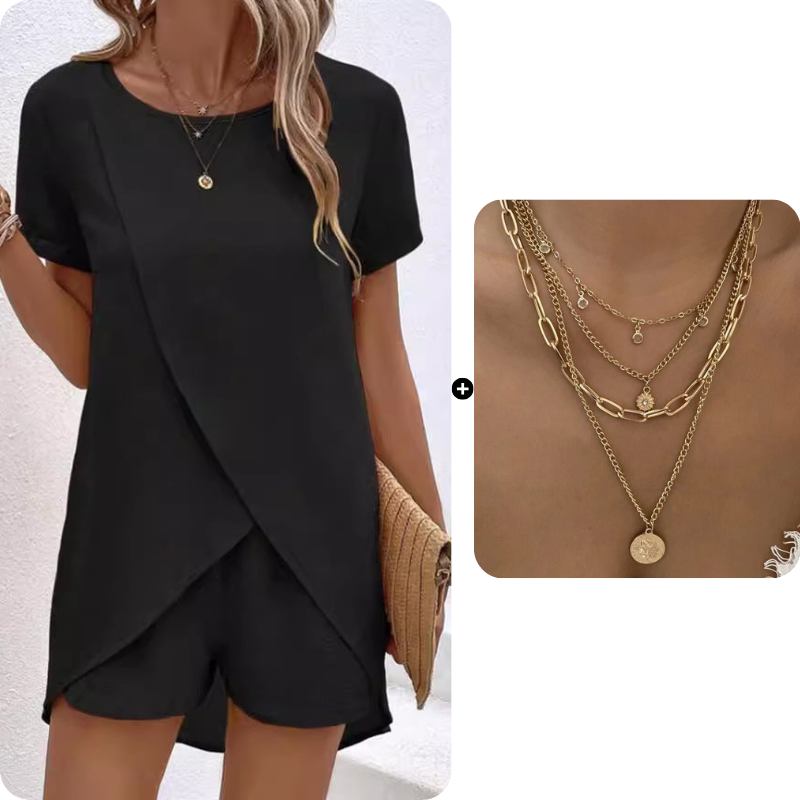 Women's Solid Color Irregular Top & Shorts Two Piece Set product image 13