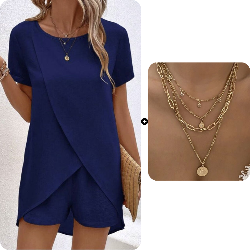 Women's Solid Color Irregular Top & Shorts Two Piece Set product image 14