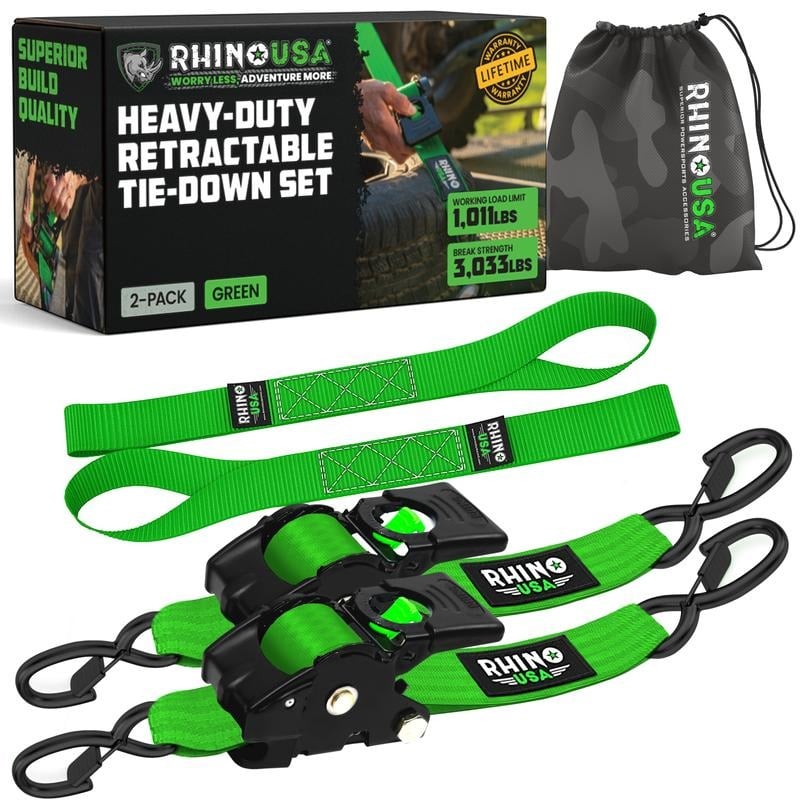 ⚙️ Self-Retracting Tie Down Straps | 2/4 Pack, Soft Loops Included for Trailers & Roof Racks