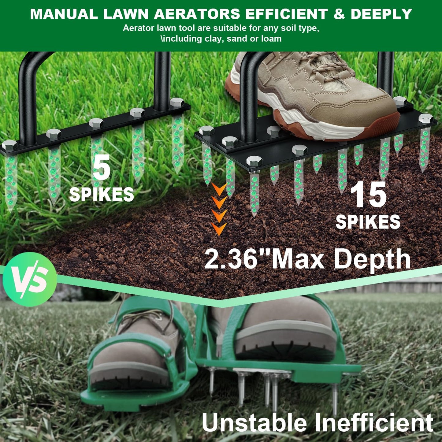 2 in 1 Spiked Aerator Manual Aerator Lawn Tool